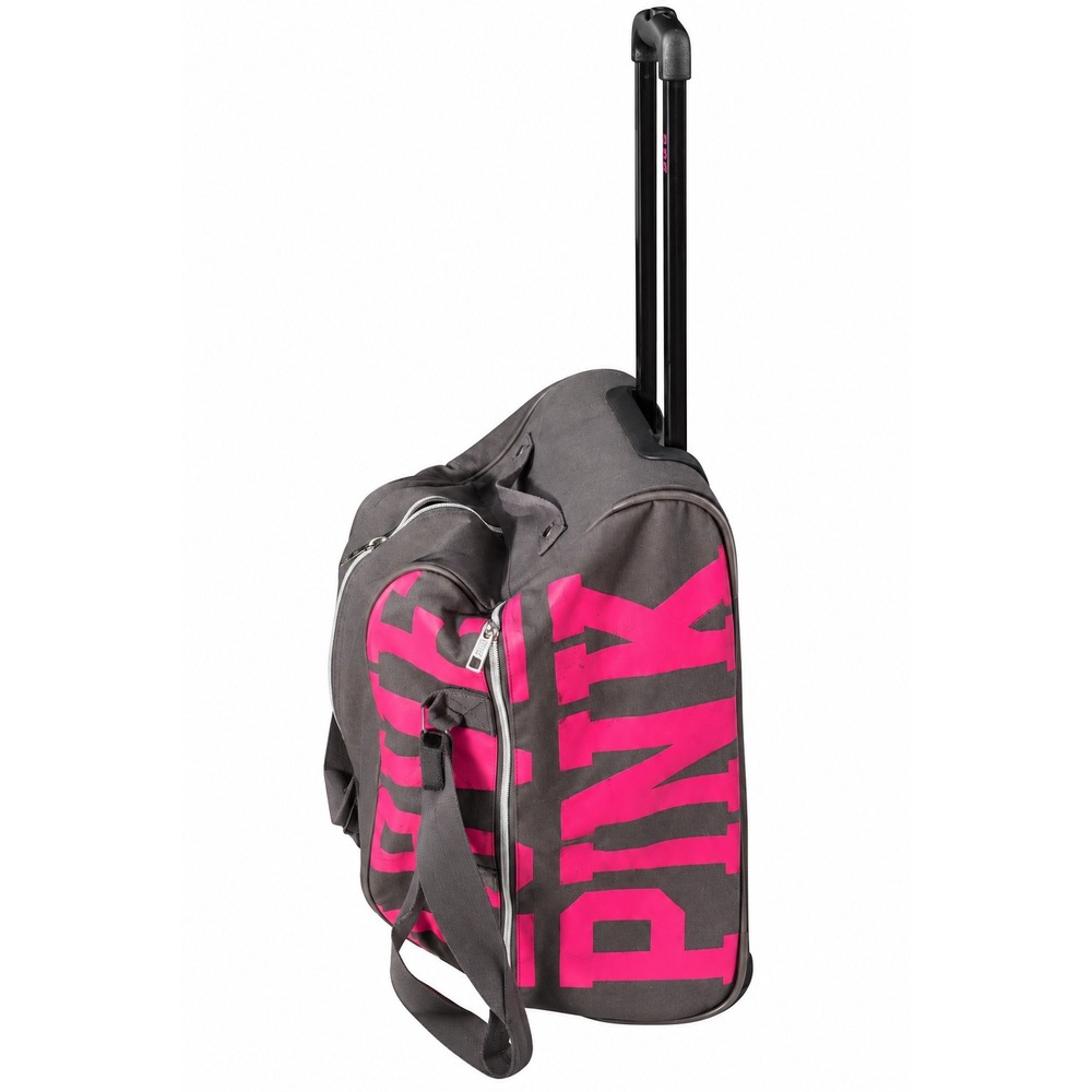 Victoria's Secret PINK Rolling Duffel Bag Black Hot Pink Y2K Luggage Wheeled